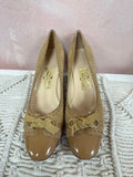 Ferragamo Tan Suede and Patent Cap Toe Pump NWT