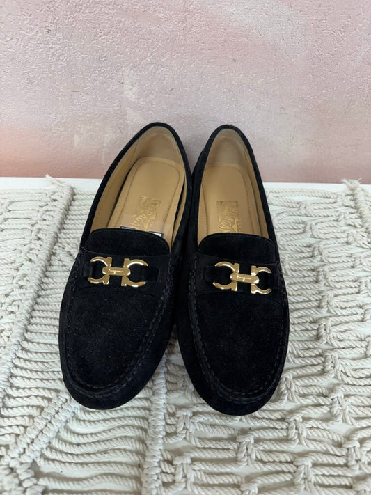 Ferragamo Black Suede Driving Moccasin NWT