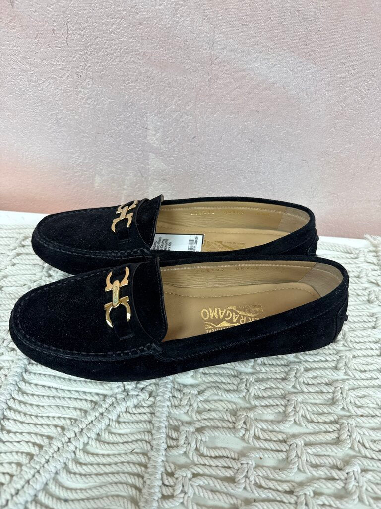Ferragamo Black Suede Driving Moccasin NWT