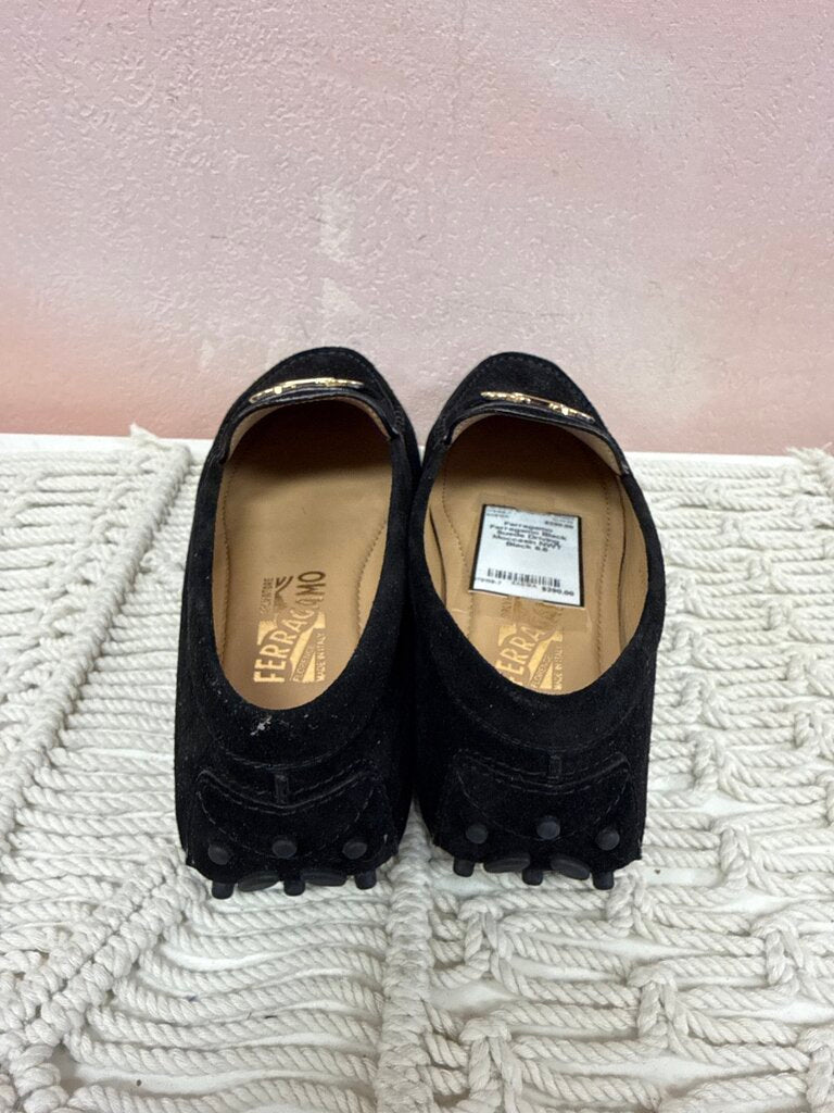 Ferragamo Black Suede Driving Moccasin NWT