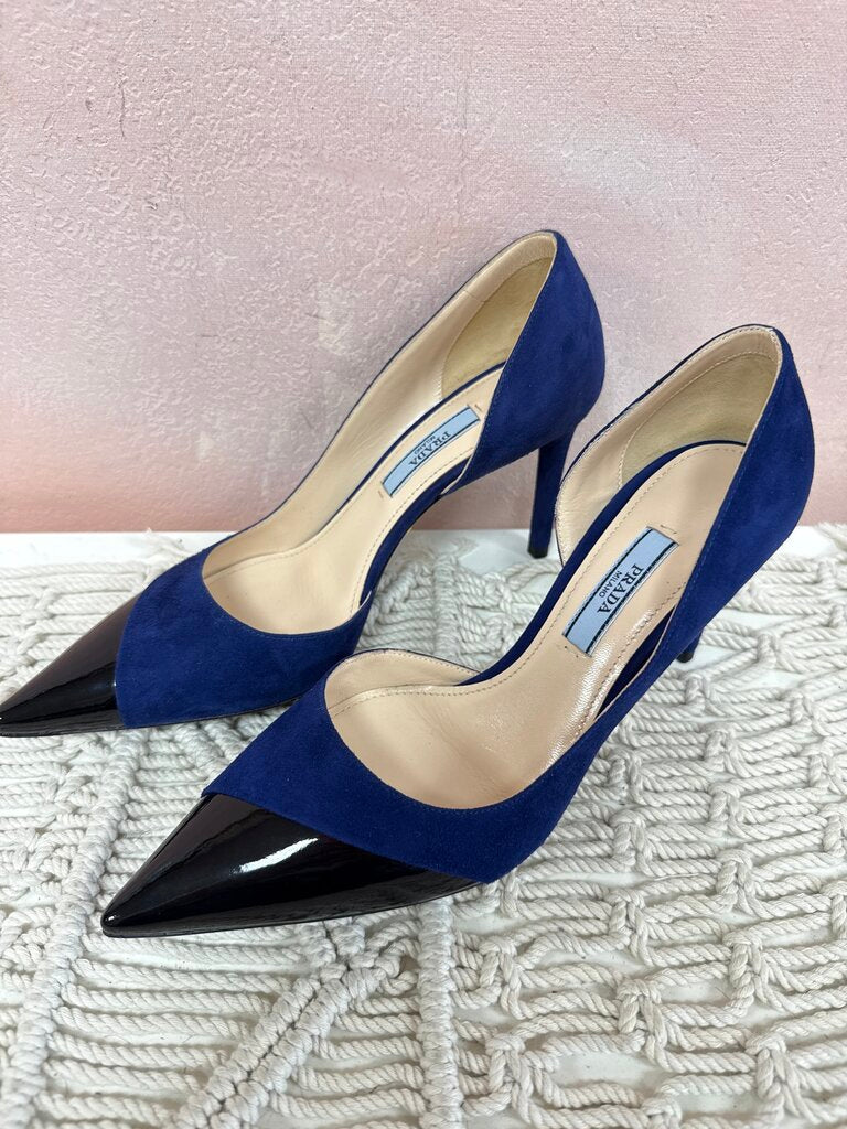 Prada Blue Patent and Suede Pump NWT