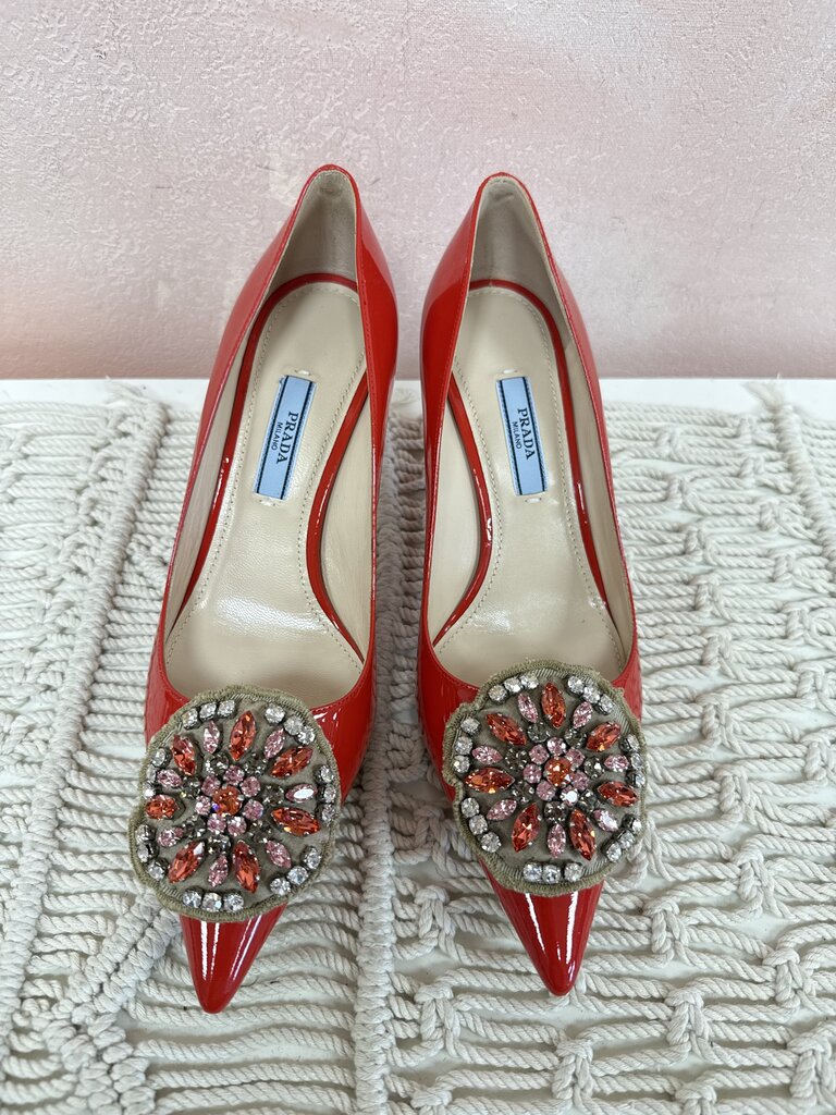 Prada Red Patent and Crystal Pump NWT