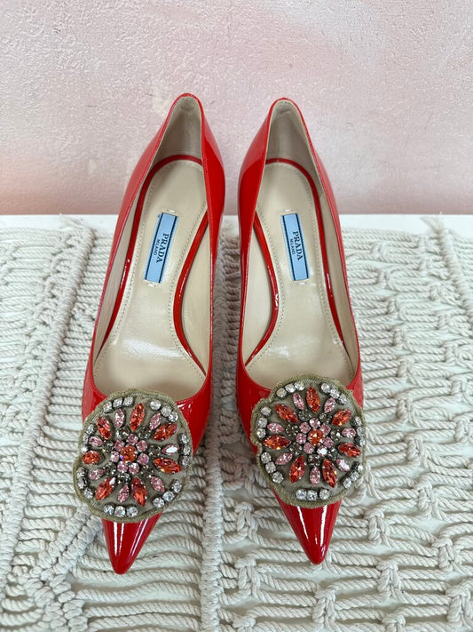 Prada Red Patent and Crystal Pump NWT