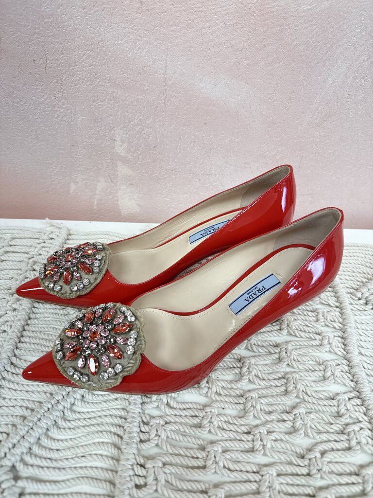 Prada Red Patent and Crystal Pump NWT