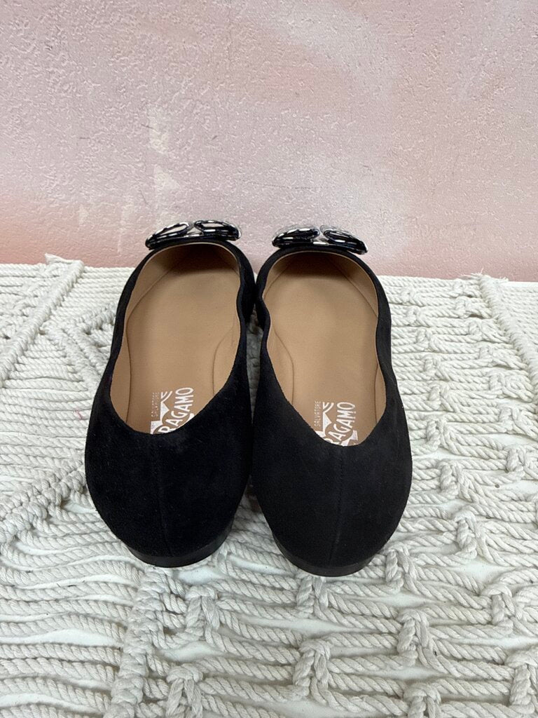 Ferragamo Black Suede Bow Flat NWT