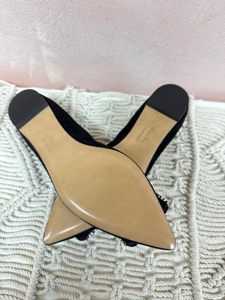 Ferragamo Black Suede Bow Flat NWT