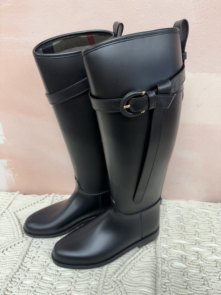 Burberry Black Rubber Equestrian Rain Boot NWT