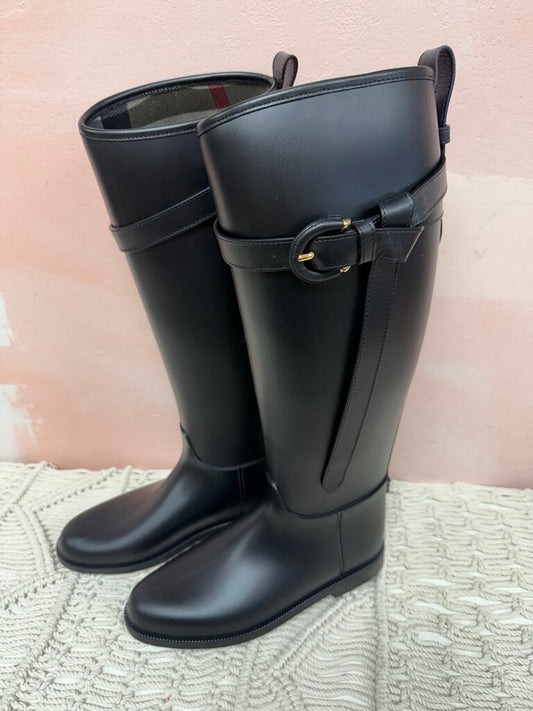 Burberry Black Rubber Equestrian Rain Boot NWT