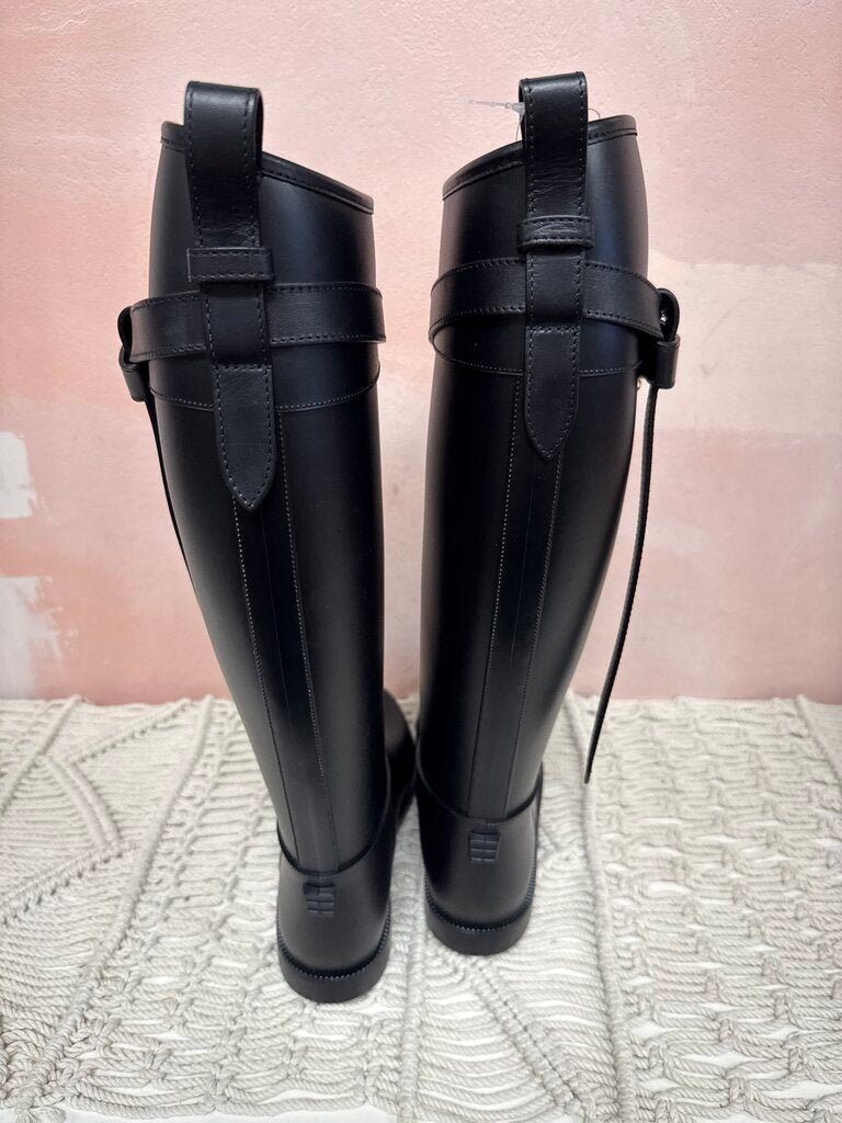 Burberry Black Rubber Equestrian Rain Boot NWT