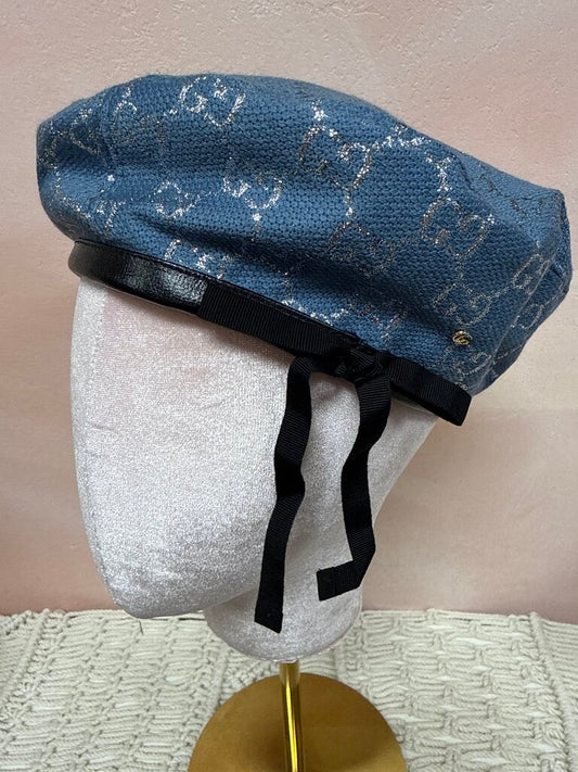 Gucci Blue Metallic GG Beret Hat