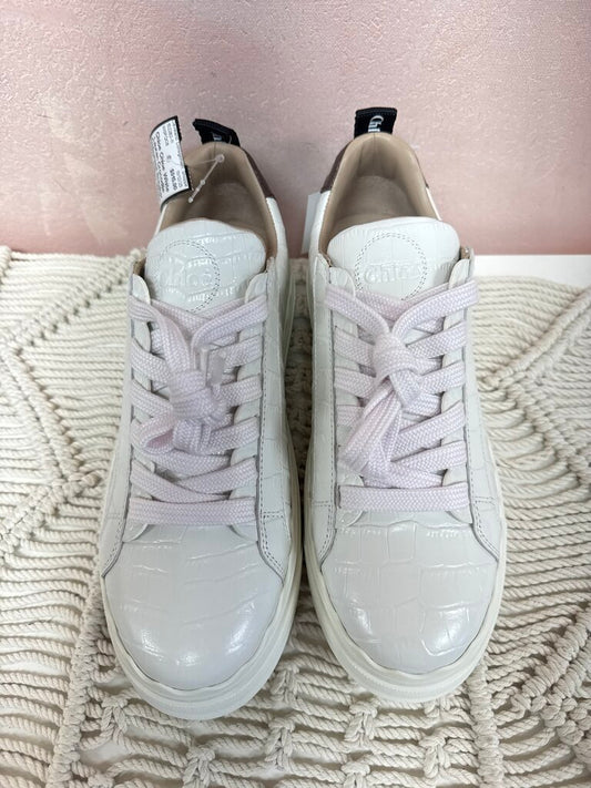 Chloe White Lauren Crocodile Embossed Sneaker NWT w/Box