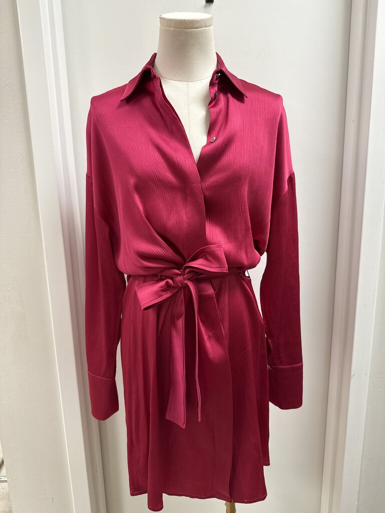 Beatrice B Fuchsia Crepe Belted Dress