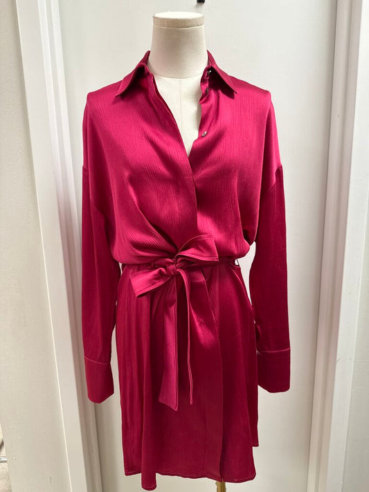 Beatrice B Fuchsia Crepe Belted Dress