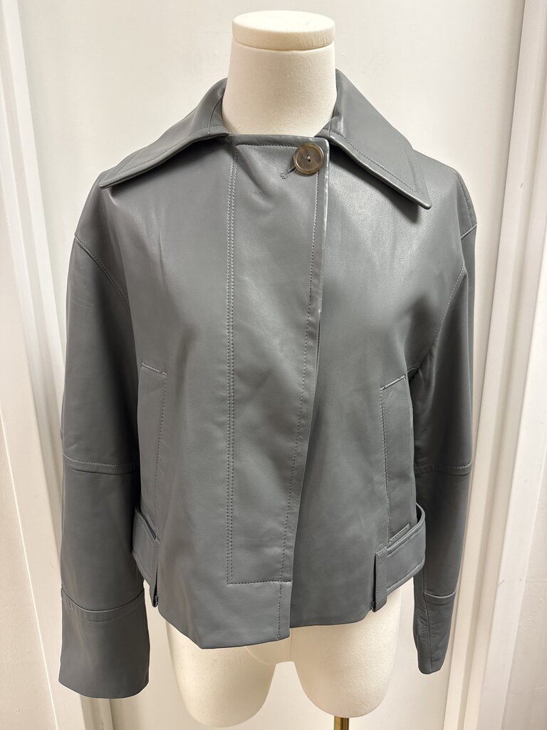 Vince Grey Lamb Leather Flight Jacket