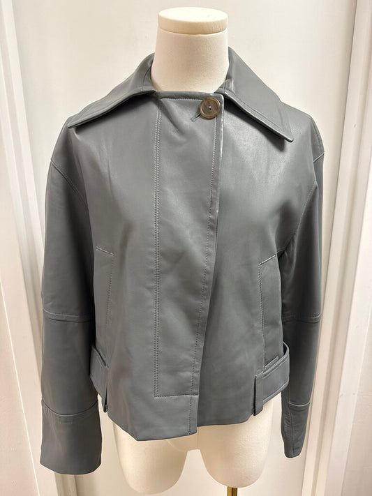 Vince Grey Lamb Leather Flight Jacket