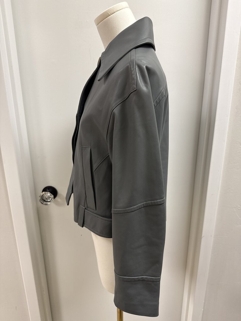 Vince Grey Lamb Leather Flight Jacket