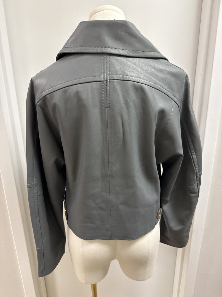 Vince Grey Lamb Leather Flight Jacket