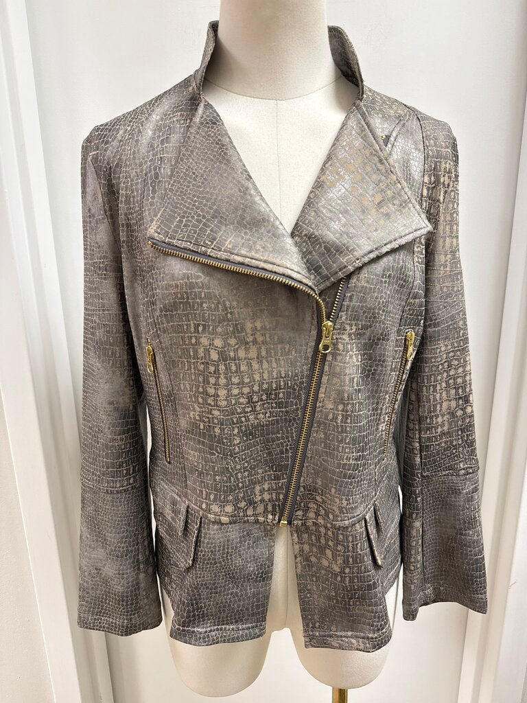 Clara Sun Woo Beige Print Moto Jacket