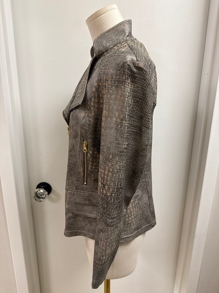 Clara Sun Woo Beige Print Moto Jacket