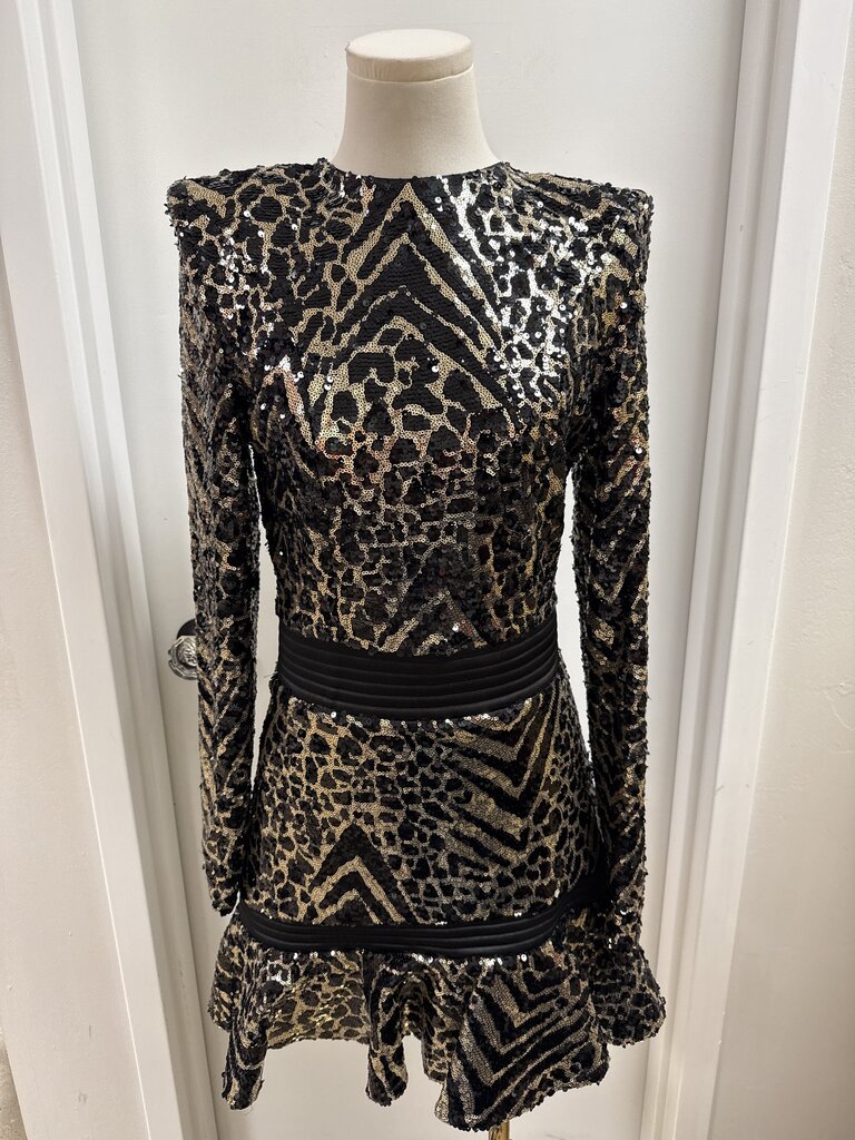Zhivago Black and Gold Sequin Cocktail Dress