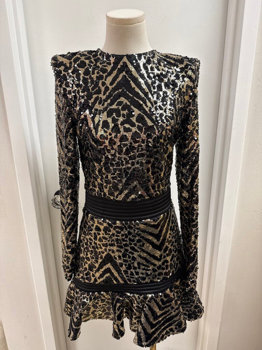 Zhivago Black and Gold Sequin Cocktail Dress