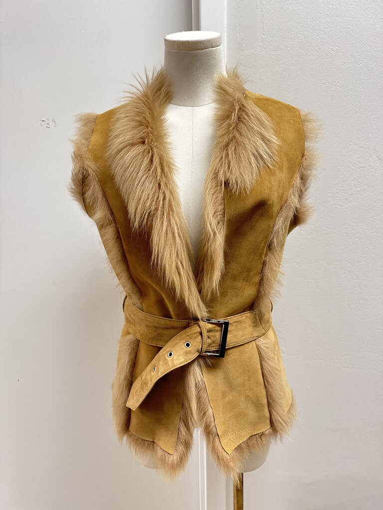 Katherine Kelly Tan Shearling and Lamb Fur Vest