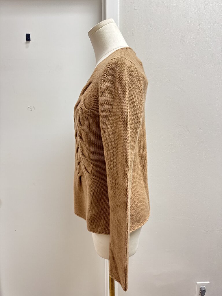 Les Copains Camel Cable Knit V-Neck Sweater