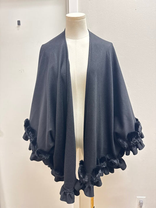 Black Cashmere and Fur Cape