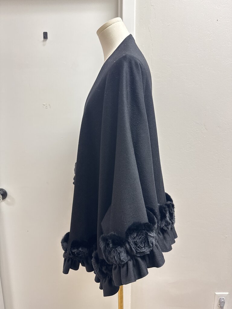 Black Cashmere and Fur Cape