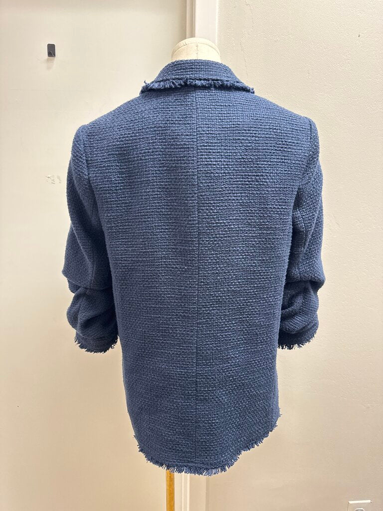 Cinq a Sept Blue Tweed Ruched Sleeve Blazer