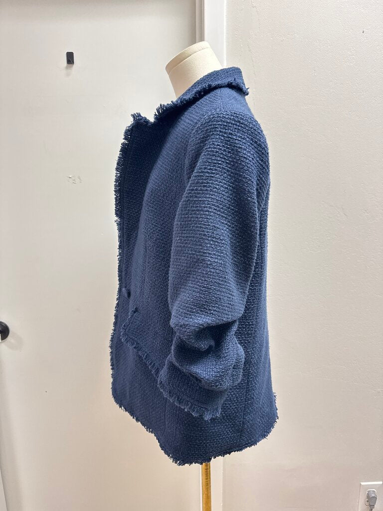 Cinq a Sept Blue Tweed Ruched Sleeve Blazer