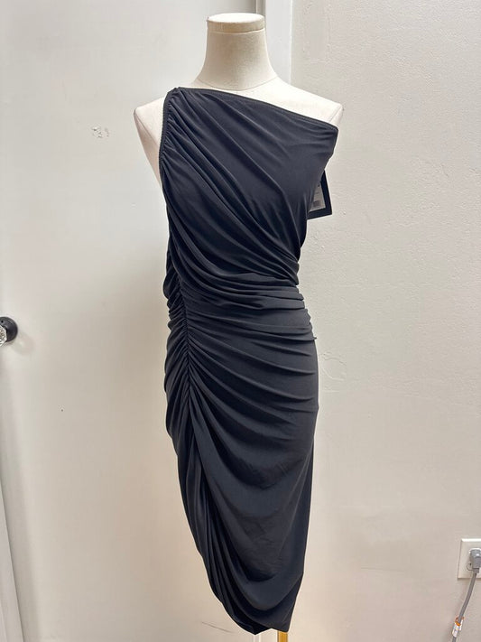 Norma Kamali Black Jersey Ruched One Shoulder Dress NWT