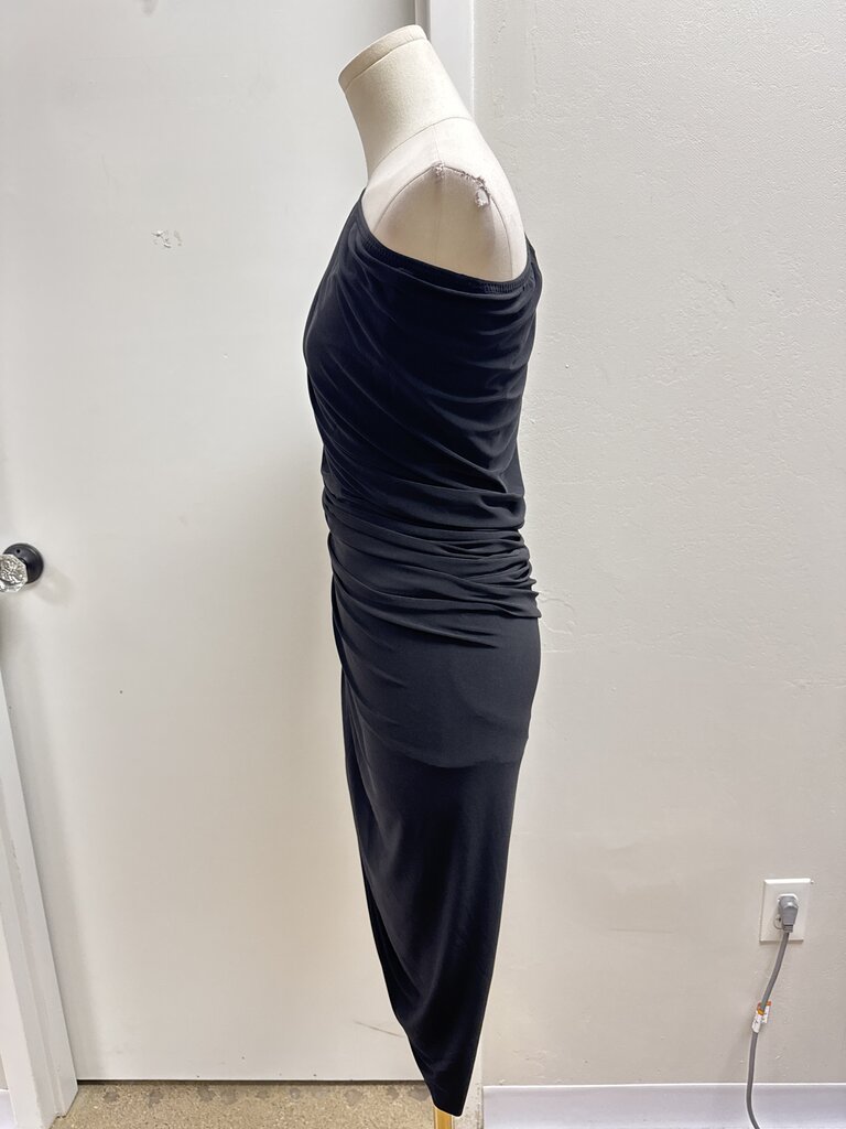 Norma Kamali Black Jersey Ruched One Shoulder Dress NWT