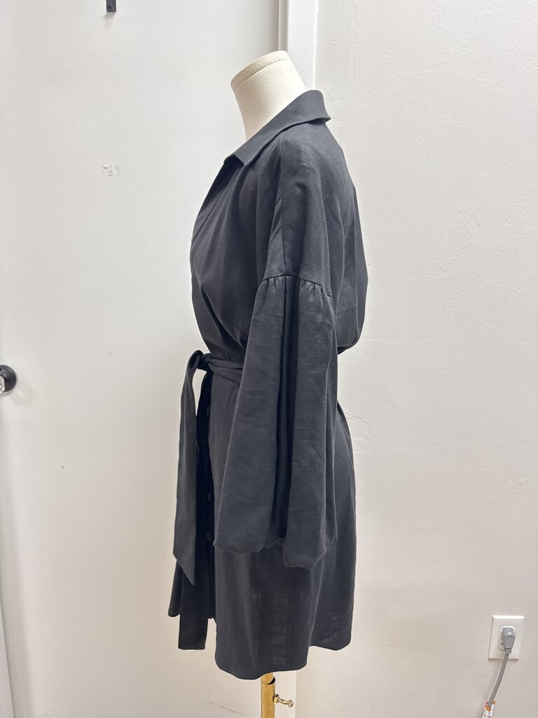 Veronica Beard Black Belted Puff Sleeve Dress