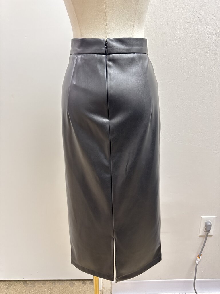 Elie Tahari Black Faux Leather Ruched Midi Skirt NWT