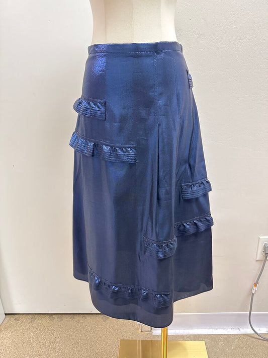 Burberry Blue Metallic Ruffle Midi Skirt NWT