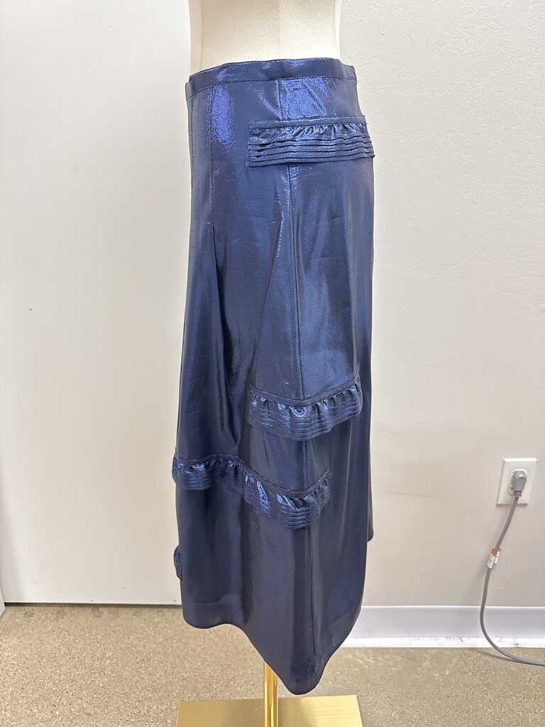 Burberry Blue Metallic Ruffle Midi Skirt NWT