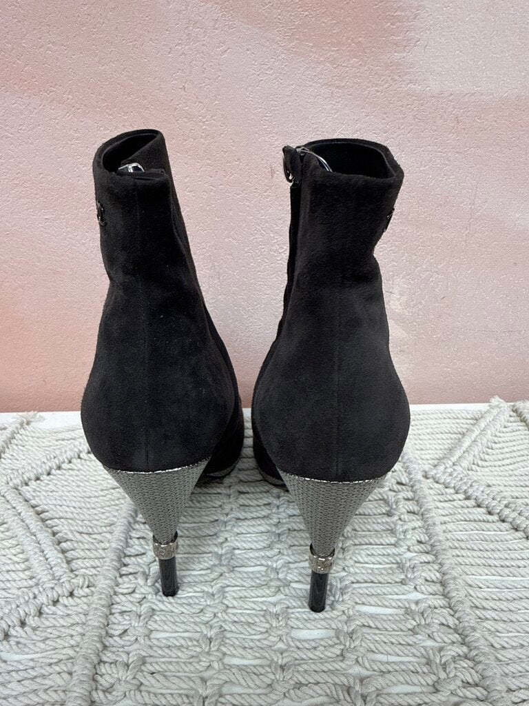 Chanel Grey Suede and Satin Cap Toe Bootie w/Box