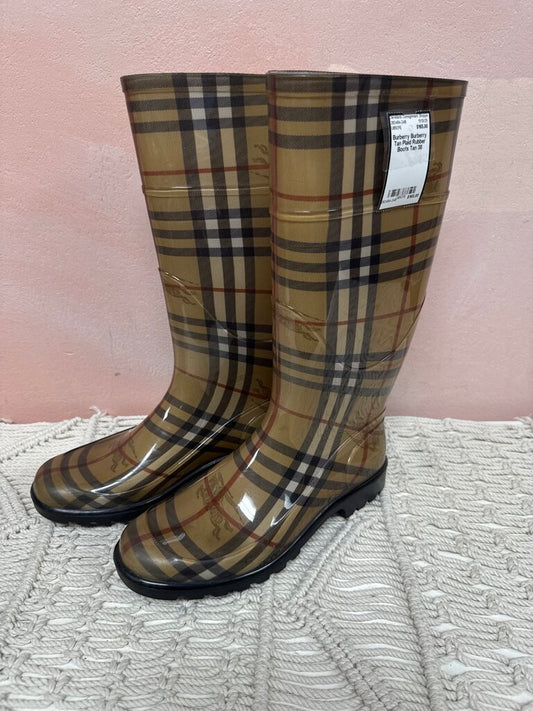 Burberry Tan Plaid Rubber Boots