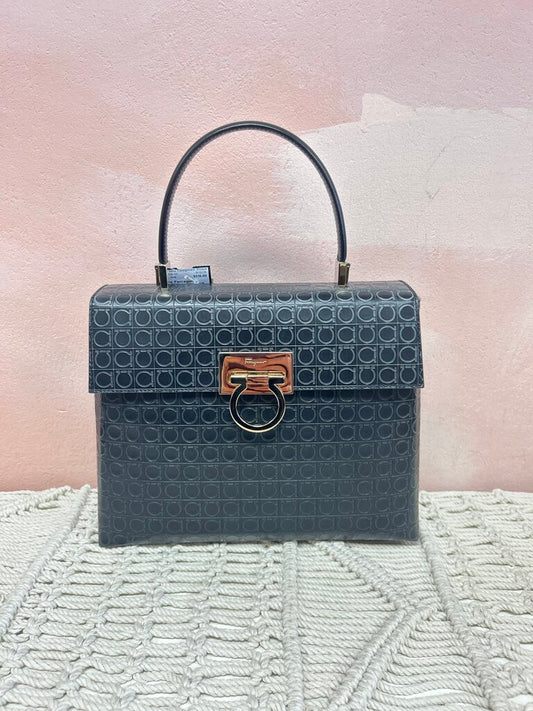 Ferragamo Black Iconic Top Handle Satchel w/Dustbag