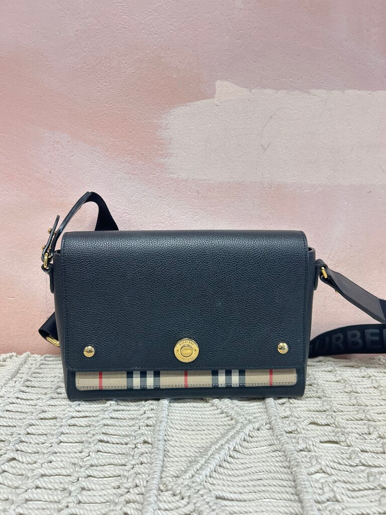 Burberry Black Pebbled Leather Flap Crossbody w/Dustbag