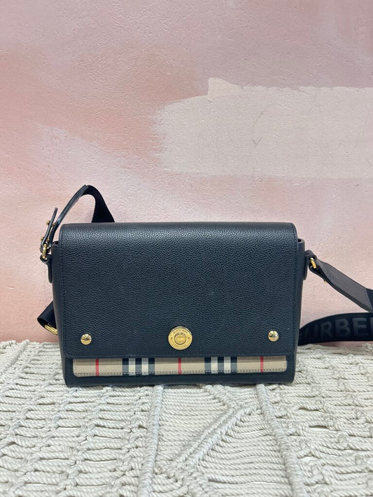 Burberry Black Pebbled Leather Flap Crossbody w/Dustbag