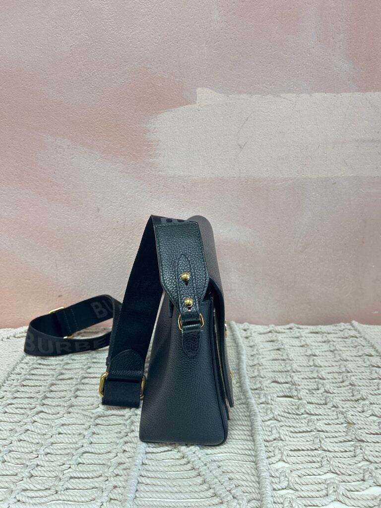 Burberry Black Pebbled Leather Flap Crossbody w/Dustbag