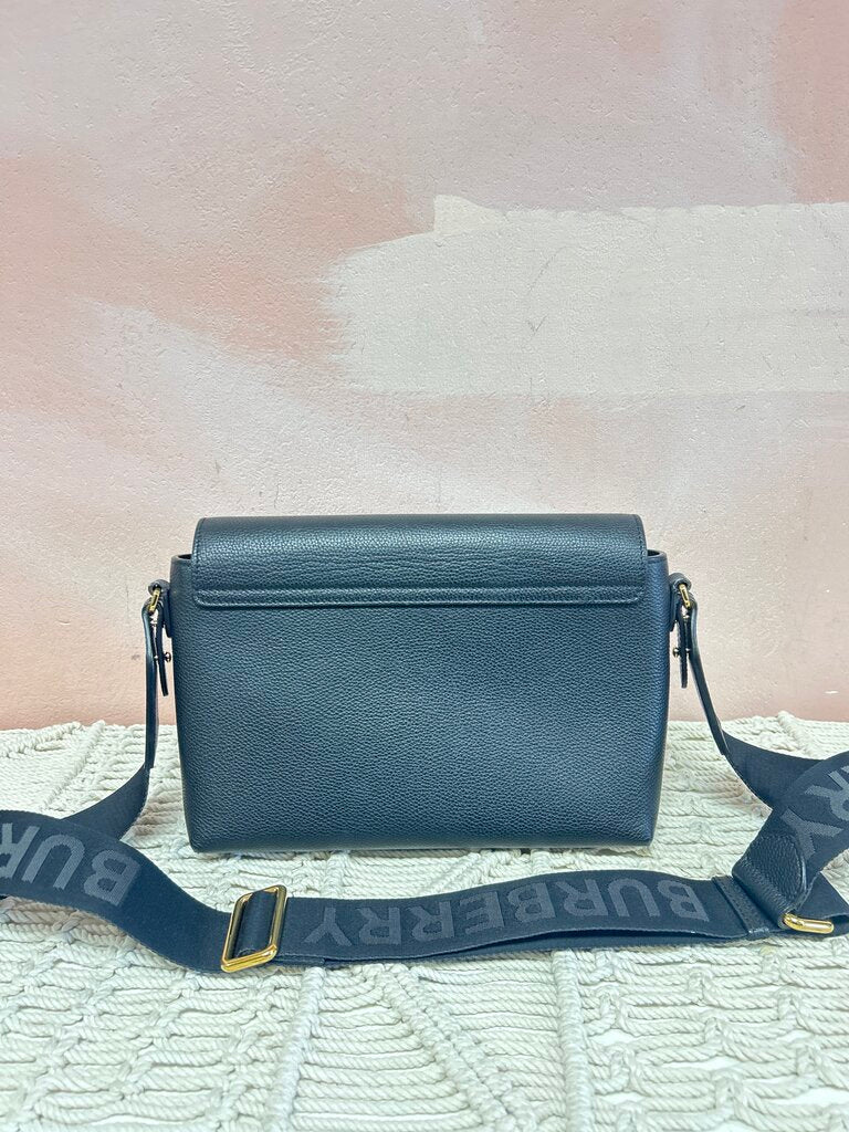 Burberry Black Pebbled Leather Flap Crossbody w/Dustbag