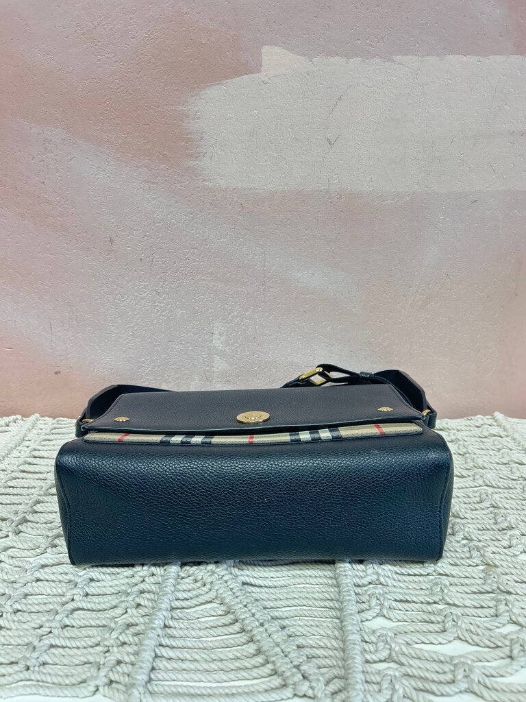 Burberry Black Pebbled Leather Flap Crossbody w/Dustbag