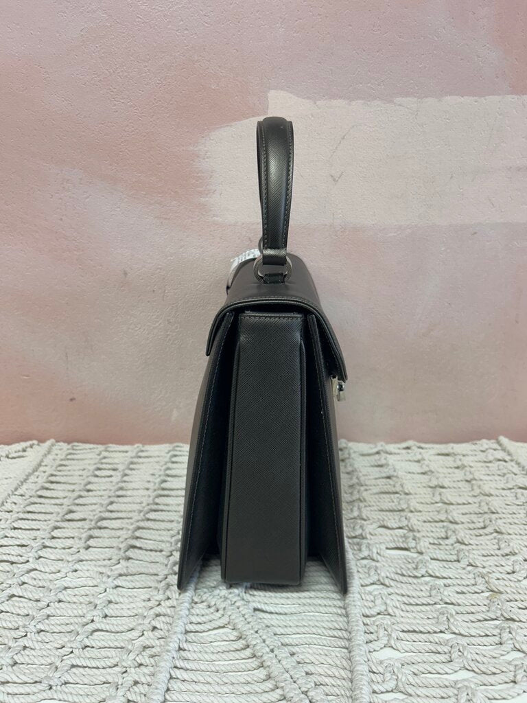 Ferragamo Pewter Iconic Top Handle Satchel w/Dustbag