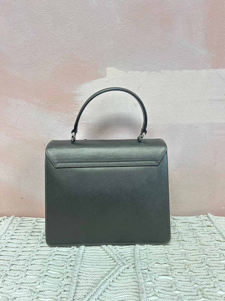 Ferragamo Pewter Iconic Top Handle Satchel w/Dustbag
