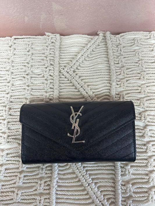 YSL Black Cassandre Matelasse Large Flap Wallet w/Box