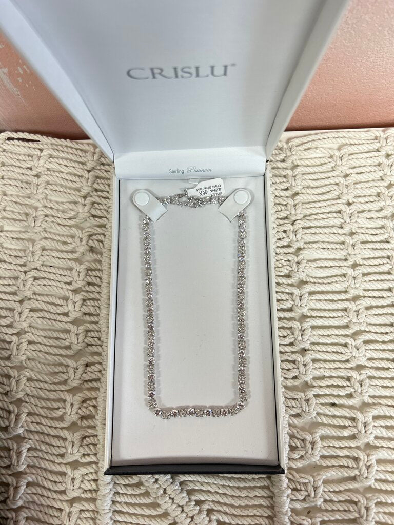 Crislu Silver and Platinum Plated CZ Tennis Style Necklace w/Box