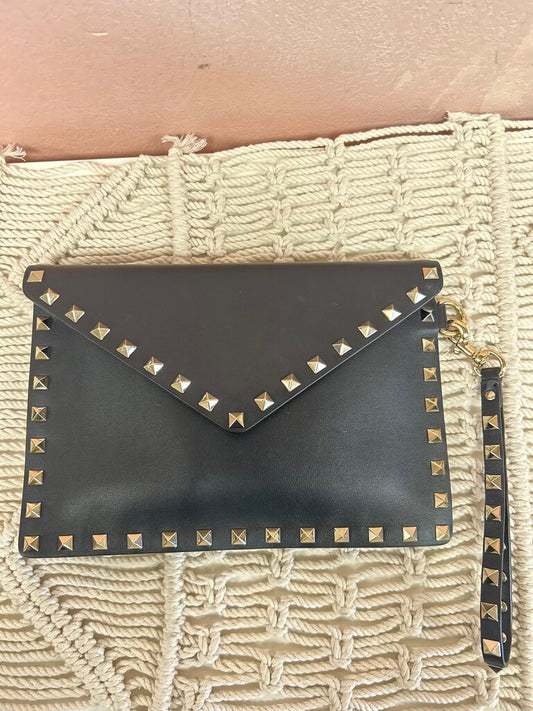 Valentino Black Rockstud Flat Pouch w/Dustbag
